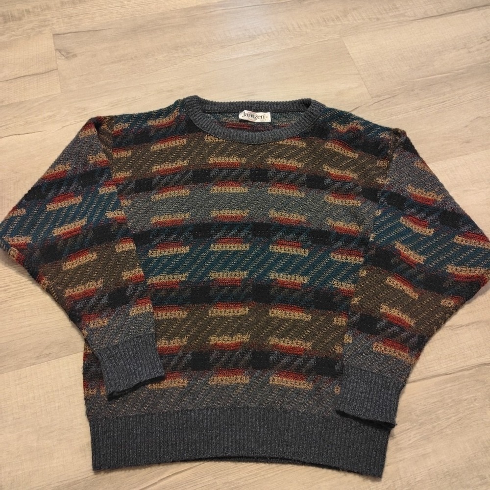 Jantzen M Vintage Grandpaw Sweater 80s 90s Knit‎ Wool Acrylic Fuzzy Crewneck